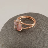 Natural Pink Opal Coppe Ring, Rose Gold Plated Minimalist Ring, Vintage Pear Shape Double Band Ring For Women, Anniversary Gift Jewelry